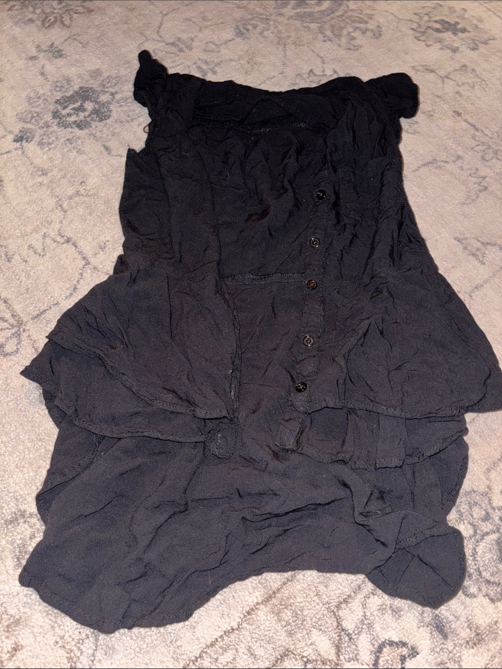 Black Button-Front Sleeveless Ruffle Blouse